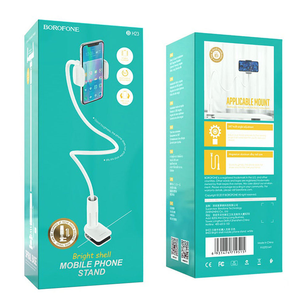 Stojan na stôl Borofone BH23 Bright Shell, 4,5 palca - 6,5 palca, biely