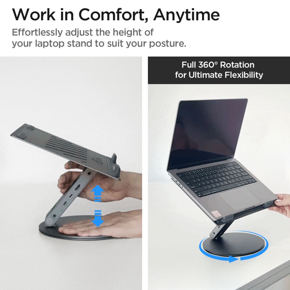 Podstavec s Hubom Spigen LD204H pre Laptop max. 15.6inch, Sivý AMP08885