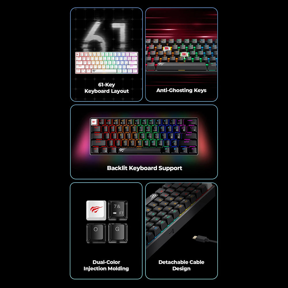Herná klávesnica s káblom USB HAVIT KB903L, RGB, 1,8 m, modro-biela
