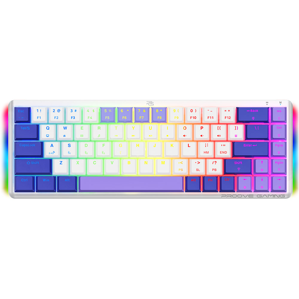 Bezdrôtová herná klávesnica Proove AFK, RGB, BT / Wi-Fi / káblové pripojenie, 1.5m, Biela WKAFKEN22002