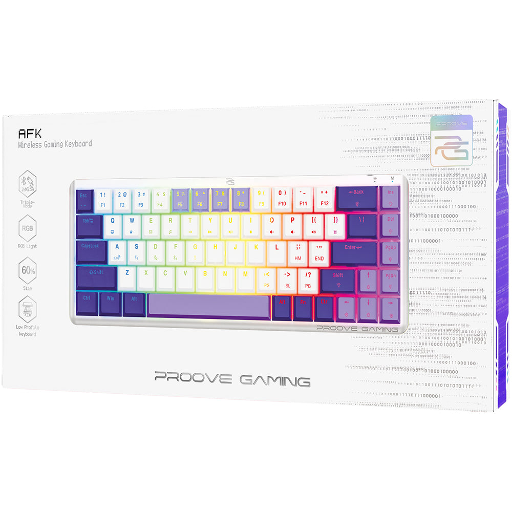 Bezdrôtová herná klávesnica Proove AFK, RGB, BT / Wi-Fi / káblové pripojenie, 1.5m, Biela WKAFKEN22002