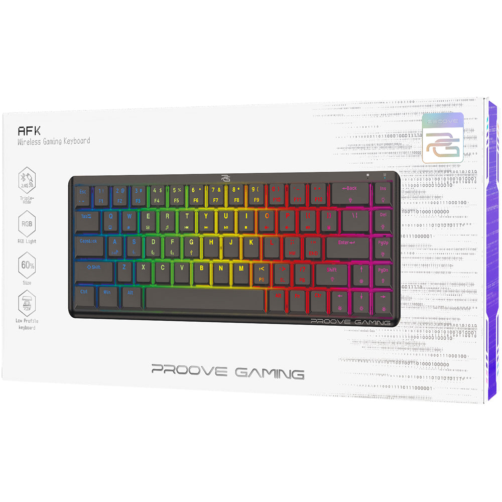 Bezdrôtová herná klávesnica Proove AFK, RGB, BT / Wi-Fi / káblové pripojenie, 1,5 m, čierna WKAFKEN22001