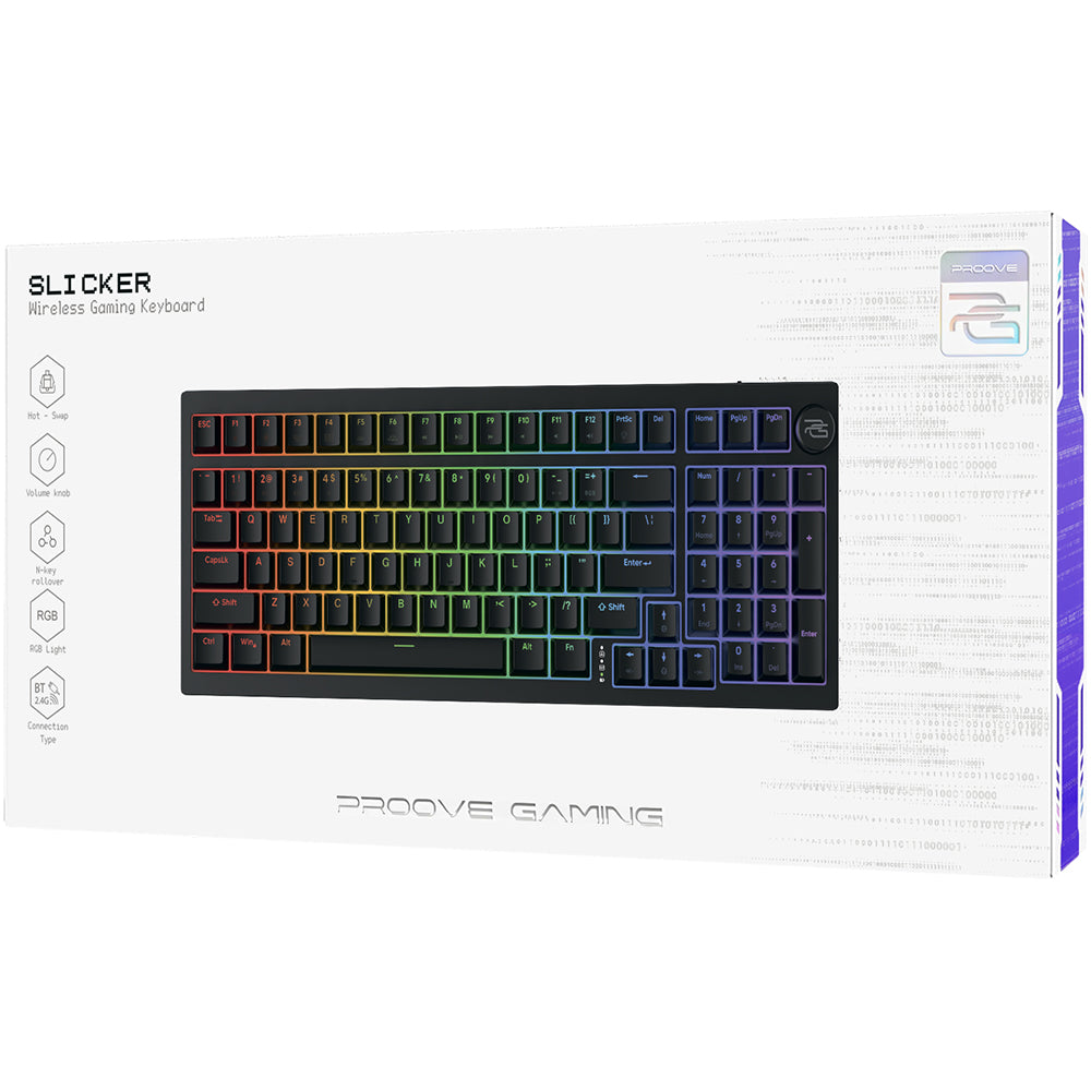 Klávesnica Gaming Wireless Proove Slicker, RGB, BT / Wi-Fi / Wired, 1.8m, Čierna WKSLEN00022401