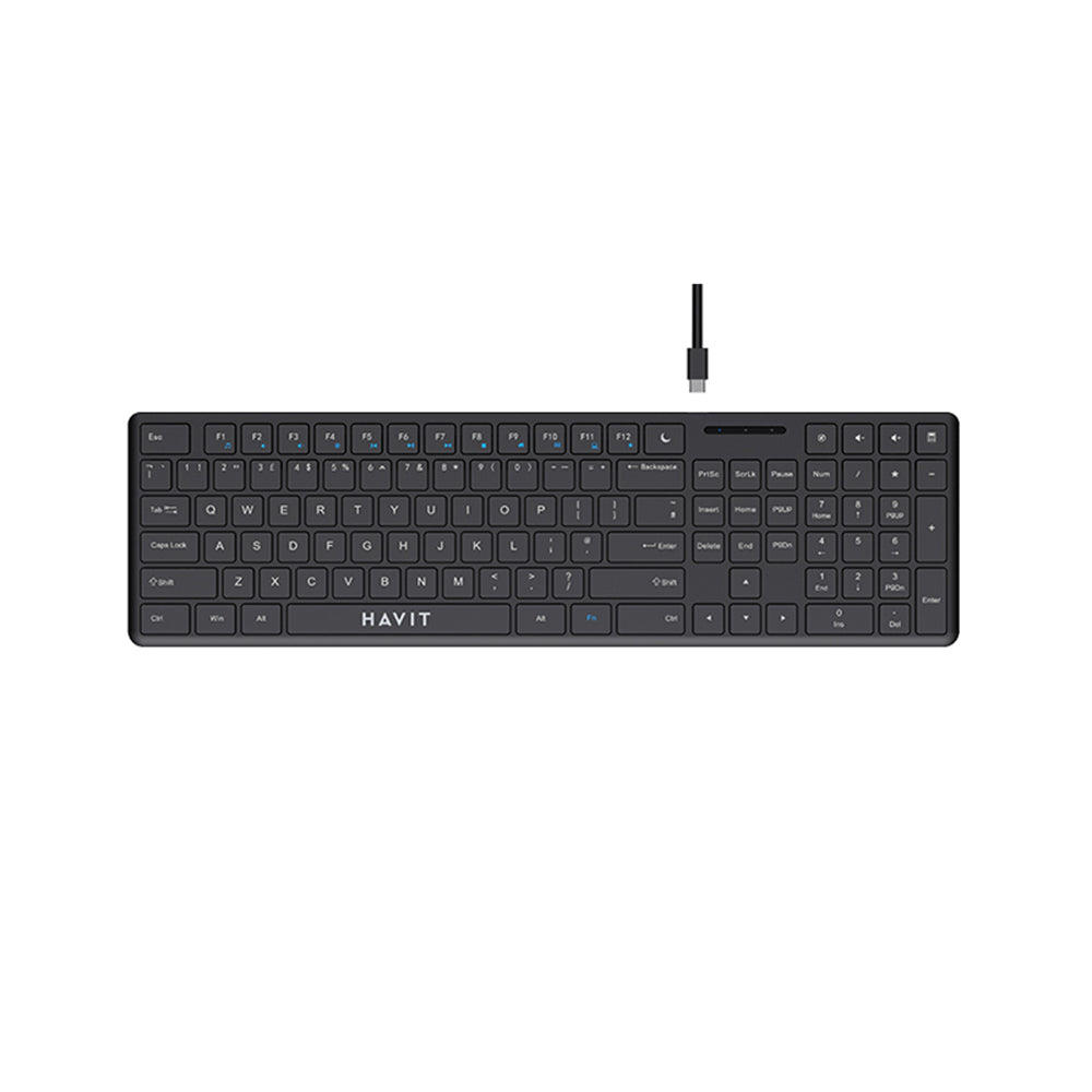 Klávesnica Wired USB HAVIT KB252, USB-C, 1.5m, Čierna