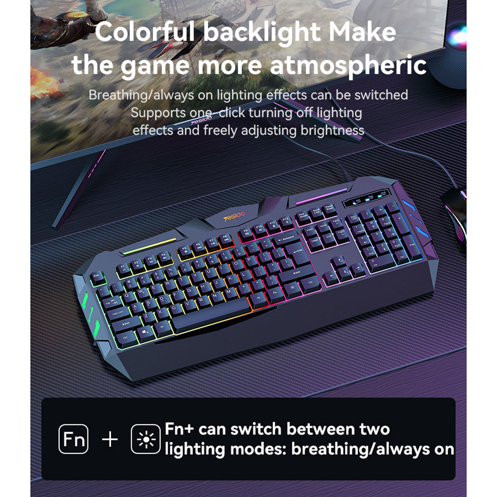 Herná klávesnica s káblom USB Yesido KB21, RGB, 1,5 m, čierna