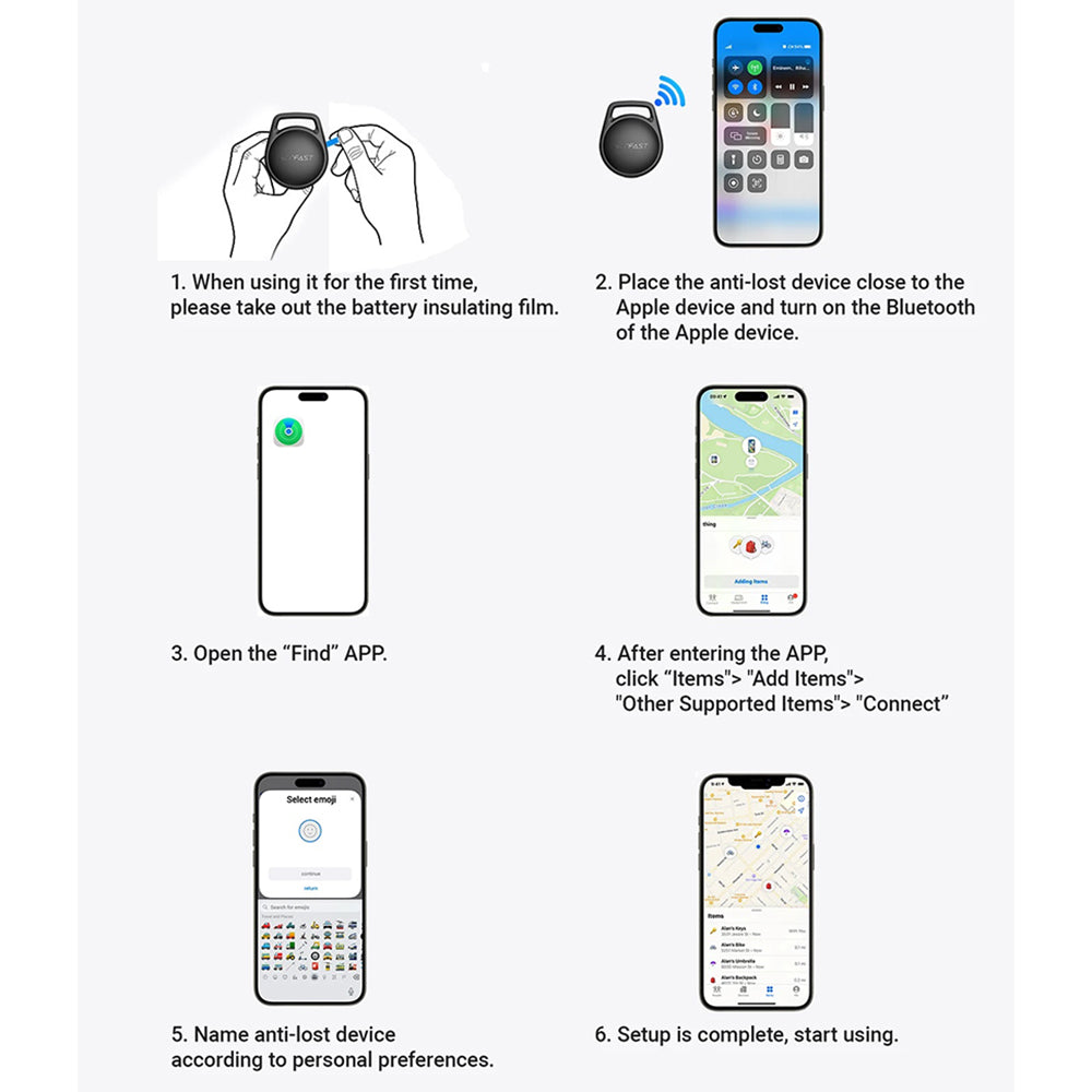 Acefast SmartTag S2 pre iOS Series, Sada 4 kusy, Čierna