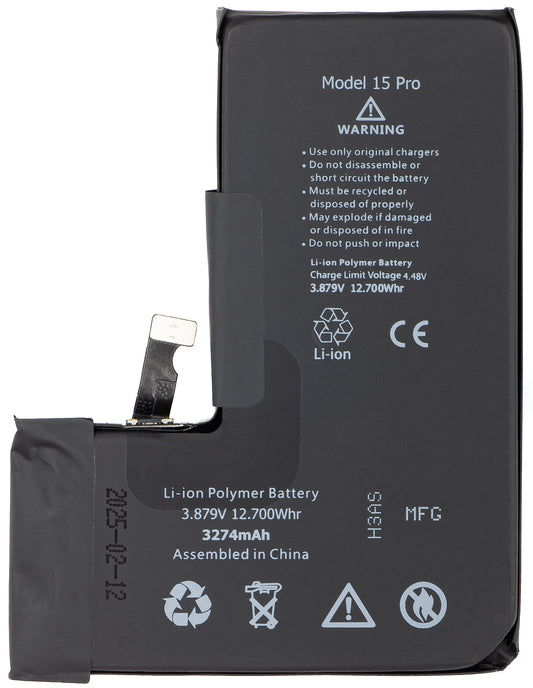 Batéria Apple iPhone 15 Pro, s integrovaným Flex BMS pásom (nevyžaduje spájkovanie kontaktov)