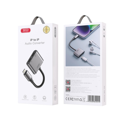 Audio adaptér Lightning - 2 x Lightning XO Design NB-R258A, Sivý