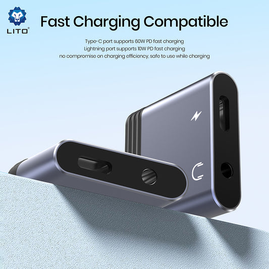 Audio adaptér Lightning - Lightning / 3.5mm Lito LA04L, Čierny