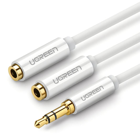 Adaptor Audio Splitter 3.5mm - 2 x 3.5mm UGREEN AV123 2in1, 0.25m, Biely