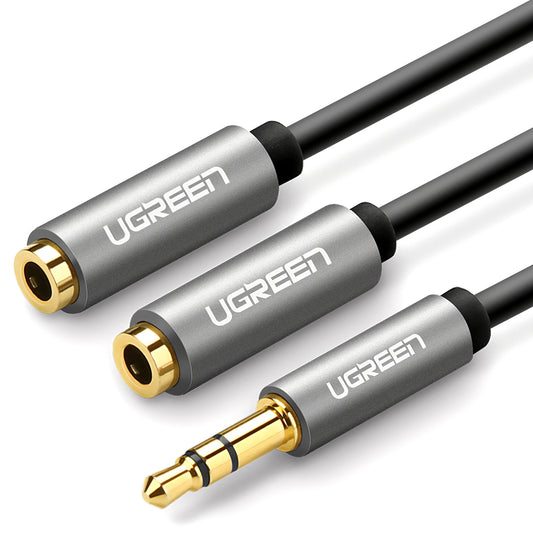 Audio Splitter adaptér 3.5mm - 2 x 3.5mm UGREEN AV123 2in1, 0.2m, Sivý