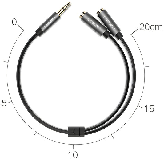 Audio Splitter adaptér 3.5mm - 2 x 3.5mm UGREEN AV123 2in1, 0.2m, Sivý
