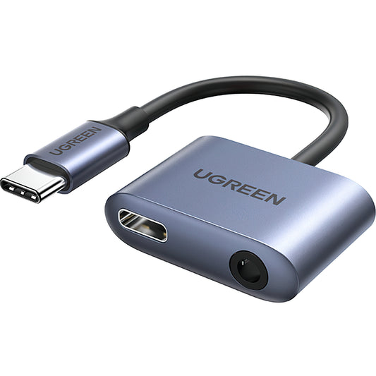 Audio adaptér USB-C - 3.5mm / USB-C UGREEN CM231, Sivý