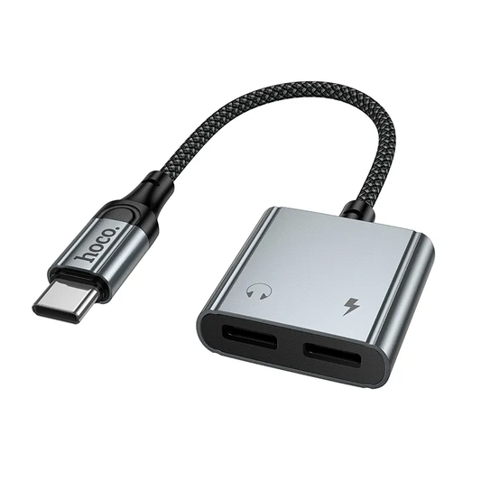 Audio adaptér USB-C - USB-C / USB-C HOCO UPA34A, sivý