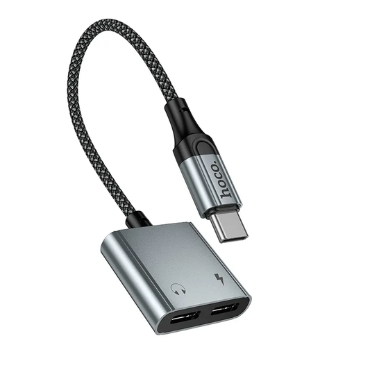Audio adaptér USB-C - USB-C / USB-C HOCO UPA34A, sivý