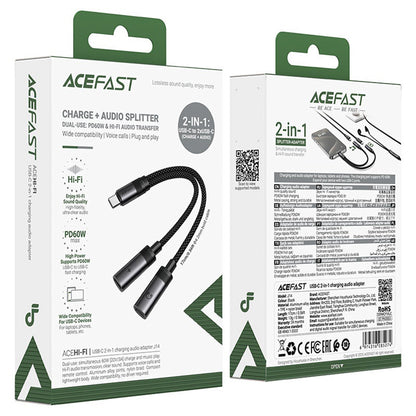 Audio adaptér USB-C - 2 x USB-C Acefast J14, Čierny