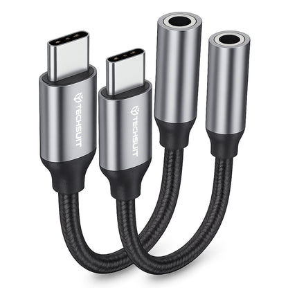 Audio adaptér USB-C - 3.5mm Techsuit AC12 FuseXound, Sivý, Sada 2 kusy
