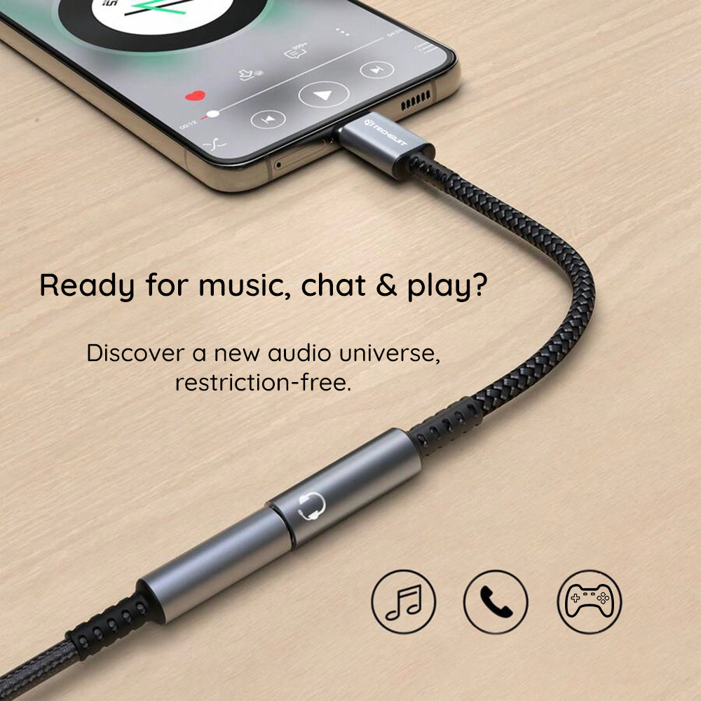 Adaptér Audio USB-C - 3.5mm Techsuit AC14 SonicPiX, Sivý