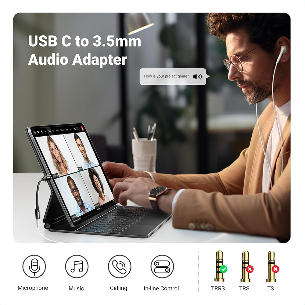 Audio adaptér USB-C - 3.5mm UGREEN AV161, Čierny