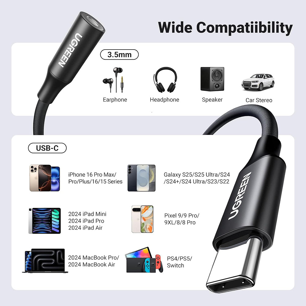 Audio adaptér USB-C - 3.5mm UGREEN AV161, Čierny