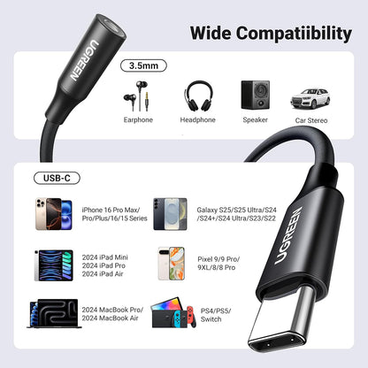 Audio adaptér USB-C - 3.5mm UGREEN AV161, Čierny