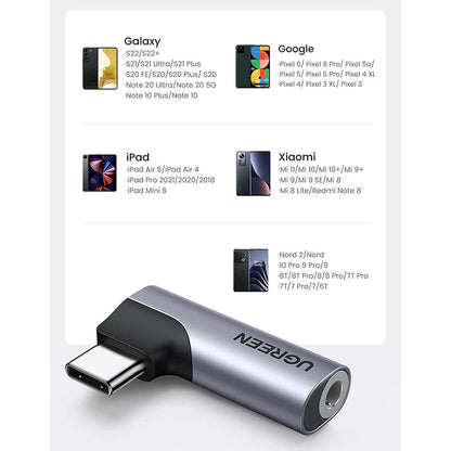 USB-C to 3.5mm UGREEN CM460 (20194) Angled, Gray Audio Adapter