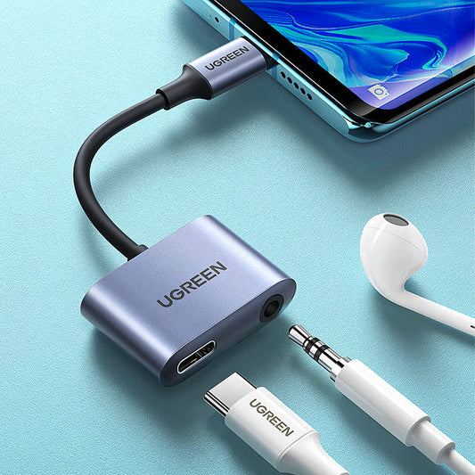 Audio adaptér USB-C - 3.5mm / USB-C UGREEN CM231, Sivý