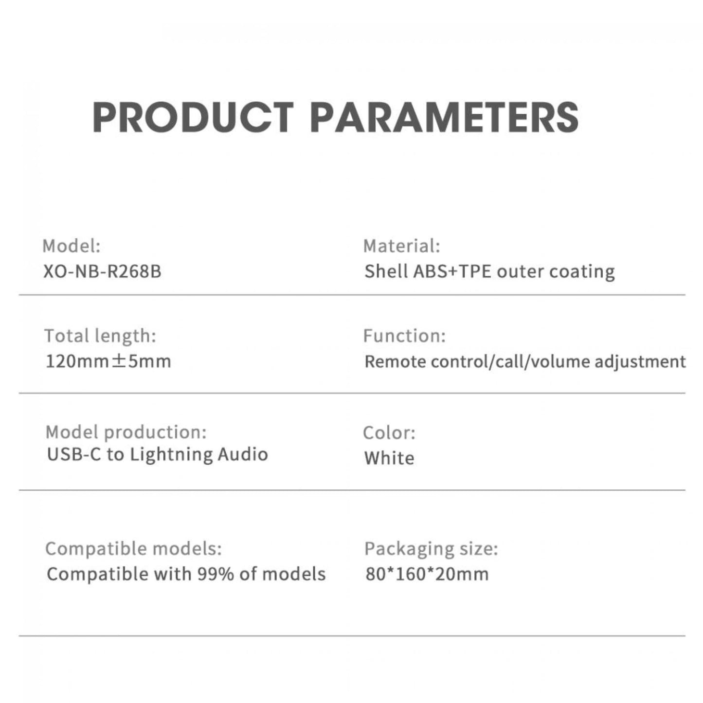 Audio adaptér USB-C - Lightning XO Design NB-R268B, Biely