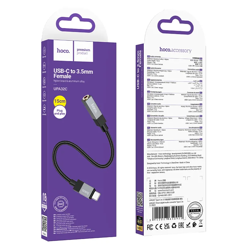 USB-C audio adaptér - 3,5 mm HOCO UPA32C, čierny