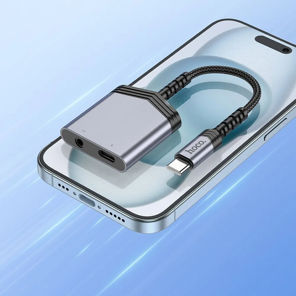 Audio adaptér USB-C - USB-C / 3.5mm HOCO LS39, Čierny