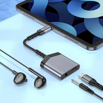 Audio adaptér USB-C - USB-C / 3.5mm HOCO LS39, Čierny