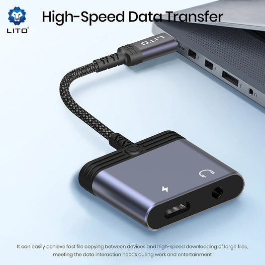 Audio adaptér USB-C - USB-C / 3.5mm Lito LA04T, Čierny