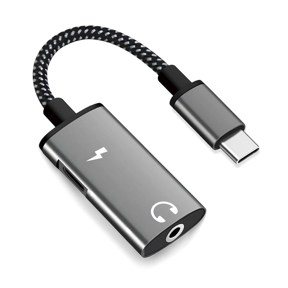 Audio adaptér USB-C - USB-C / 3.5mm Techsuit AC22 AcustiCore, Sivý