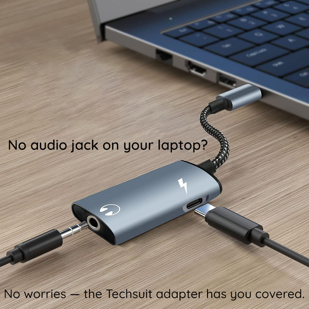 Audio adaptér USB-C - USB-C / 3.5mm Techsuit AC22 AcustiCore, Sivý