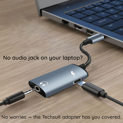 Audio adaptér USB-C - USB-C / 3.5mm Techsuit AC22 AcustiCore, Sivý