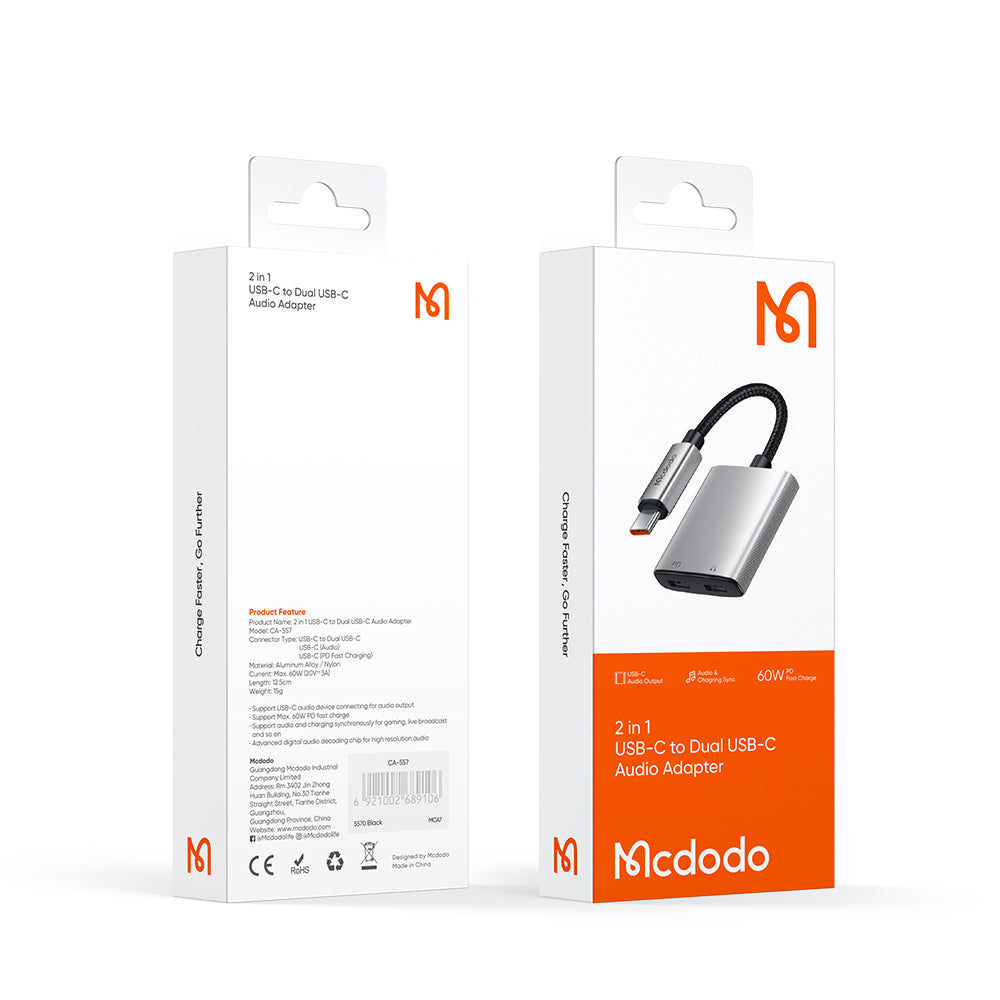 Audio adaptér USB-C - USB-C / USB-C McDodo CA-5570 Wales, Sivý