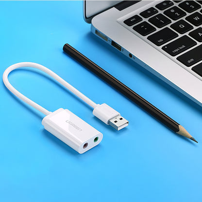 UGREEN US205 USB Sound Card, 2 x 3.5mm Jack, White