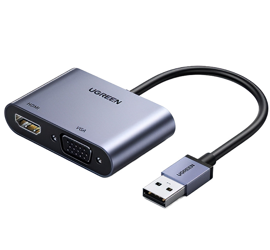 Video adaptér UGREEN CM449, USB-A - HDMI / VGA, Sivý