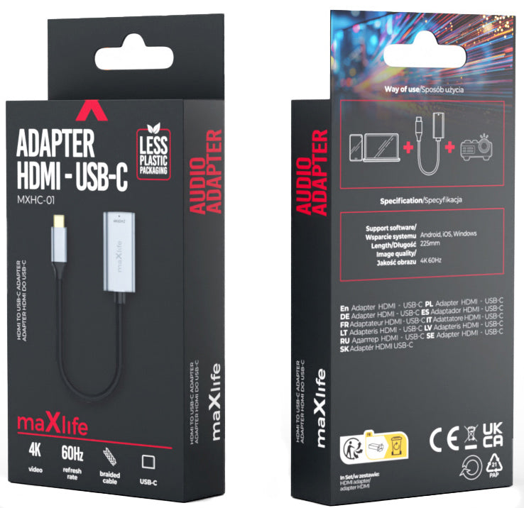 Audio a Video Adaptér USB-C - HDMI MaXlife MXHC-01, Sivý