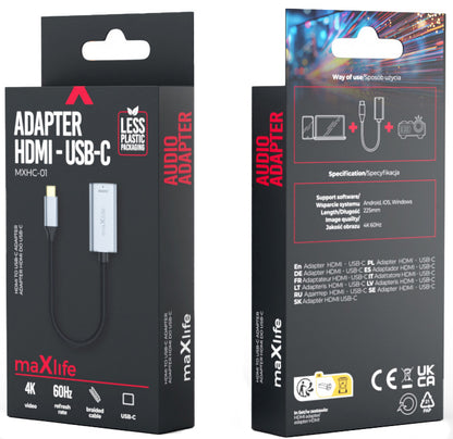 Audio a Video Adaptér USB-C - HDMI MaXlife MXHC-01, Sivý