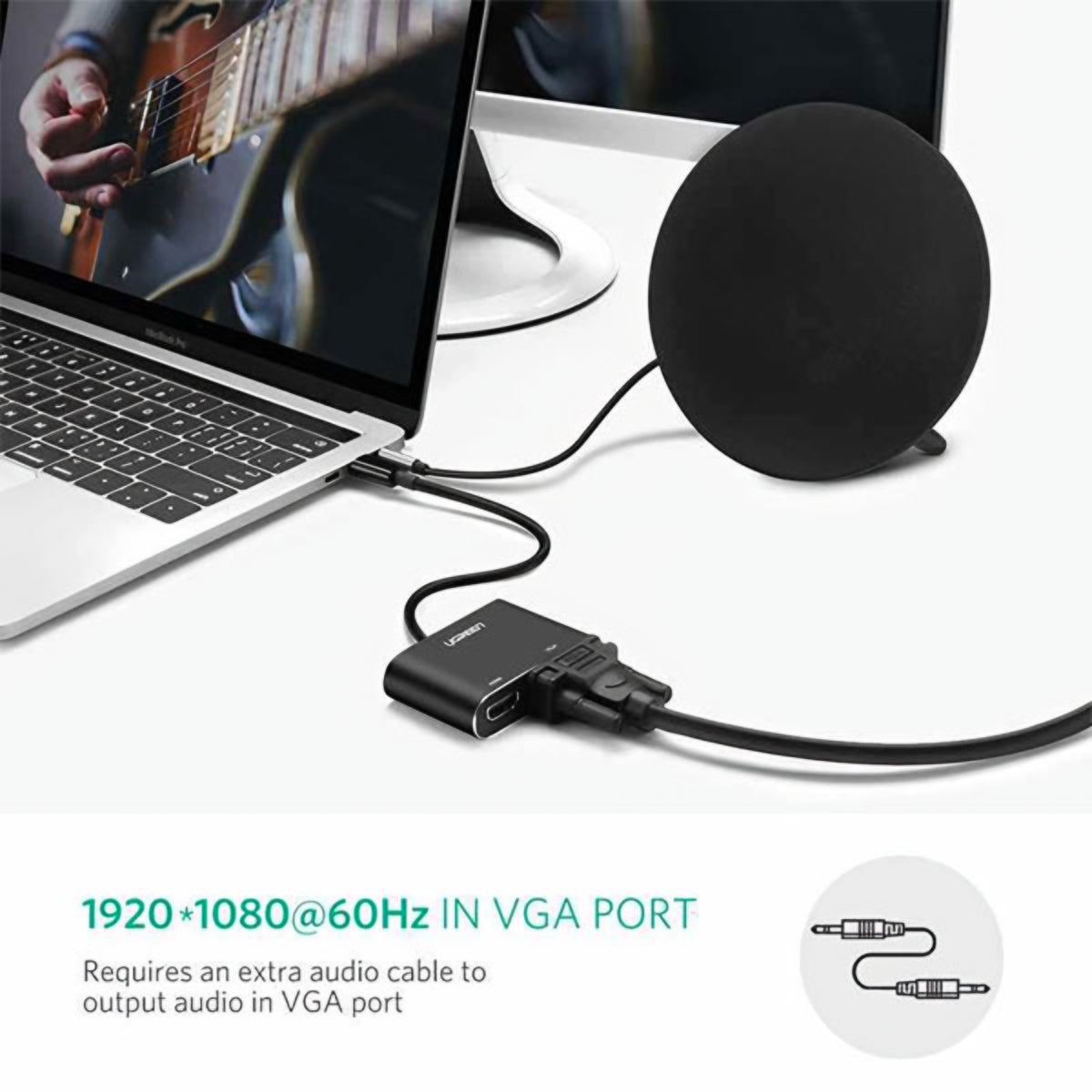 Video adaptér UGREEN CM449, USB-A - HDMI / VGA, Sivý