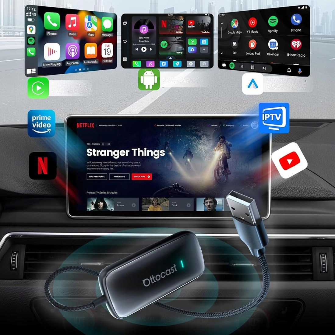 Bezdrôtový adaptér Carplay / Android Auto Ottocast Play2Video Ultra pre Apple iPhone / Android Series CA515-T