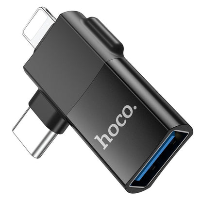 Adaptér OTG USB-C / Lightning - USB-A HOCO UA17, Čierny