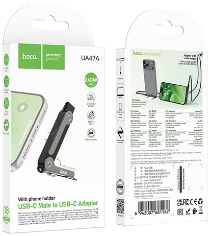 USB-C dátový a nabíjací adaptér - USB-C HOCO UA47A, čierny