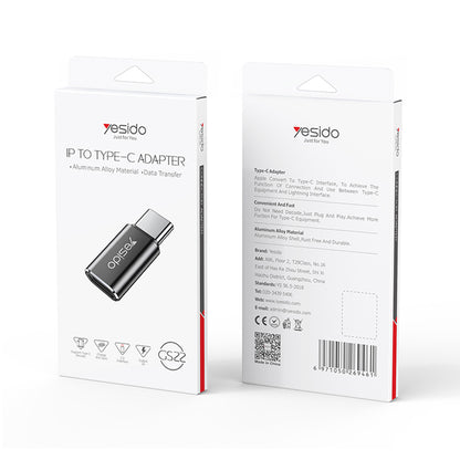Adaptér na dáta a nabíjanie Lightning - USB-C Yesido GS22, Sivý