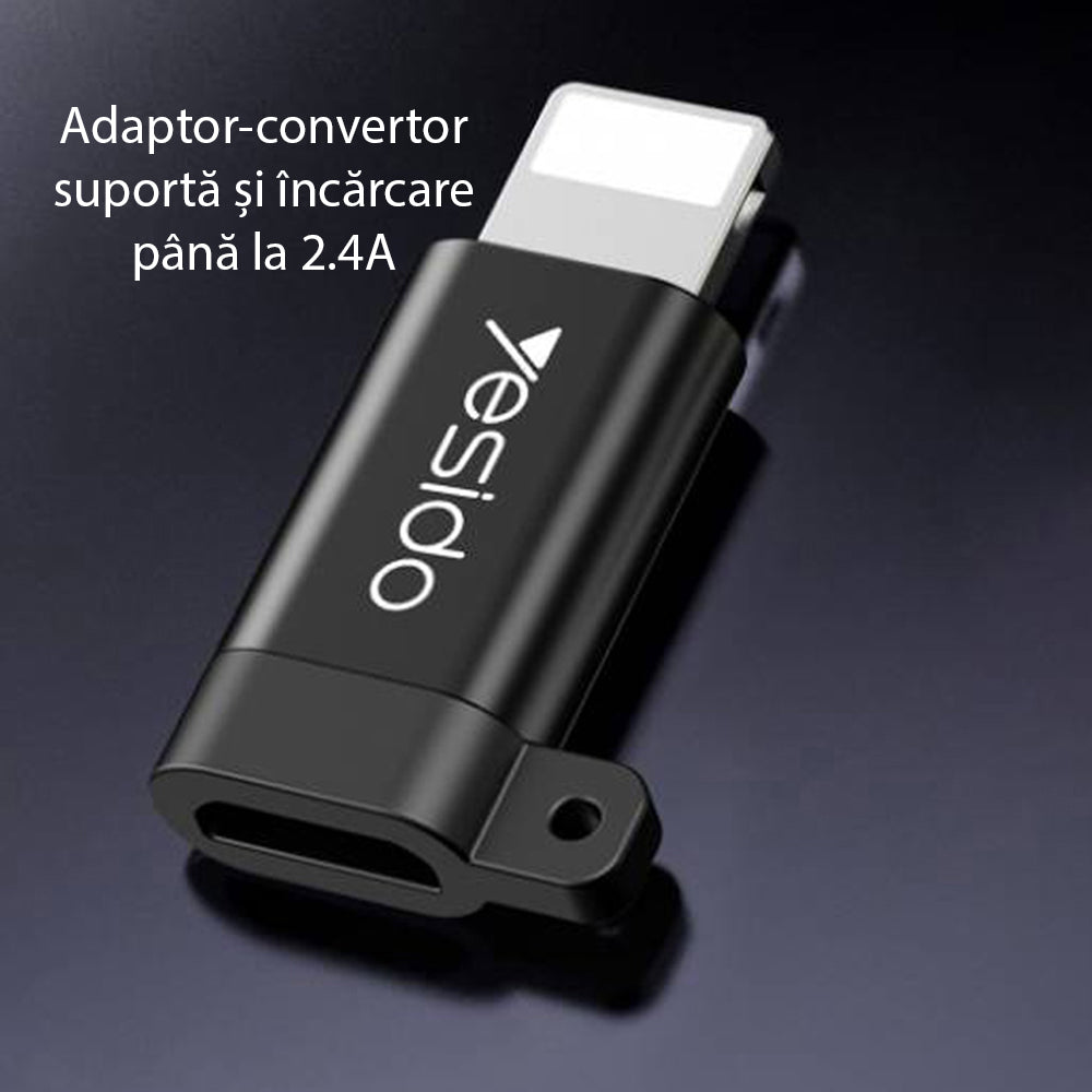 Adaptér pre dáta a nabíjanie microUSB - Lightning Yesido GS05, čierny