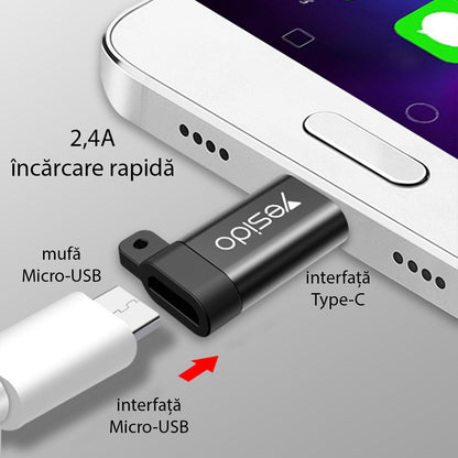 Adaptér pre dáta a nabíjanie microUSB - USB-C Yesido GS04, čierny