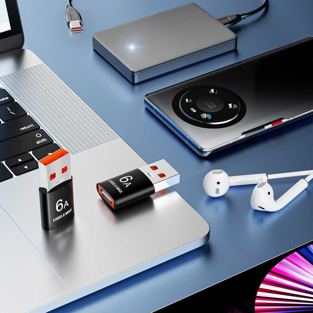 Adaptér pre dáta a nabíjanie USB-C - USB-A Techsuit A5 HyperPort, Čierno Oranžový