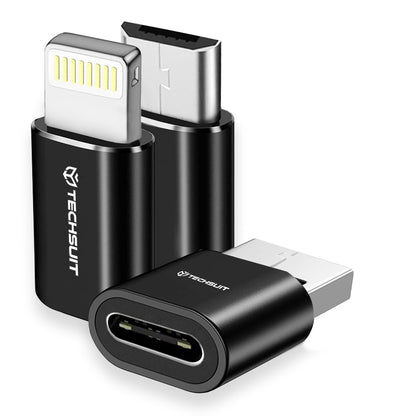 Adaptér na dáta a nabíjanie USB-C - Lightning / microUSB / USB-A Techsuit A19 TriFlashX 3v1, čierny