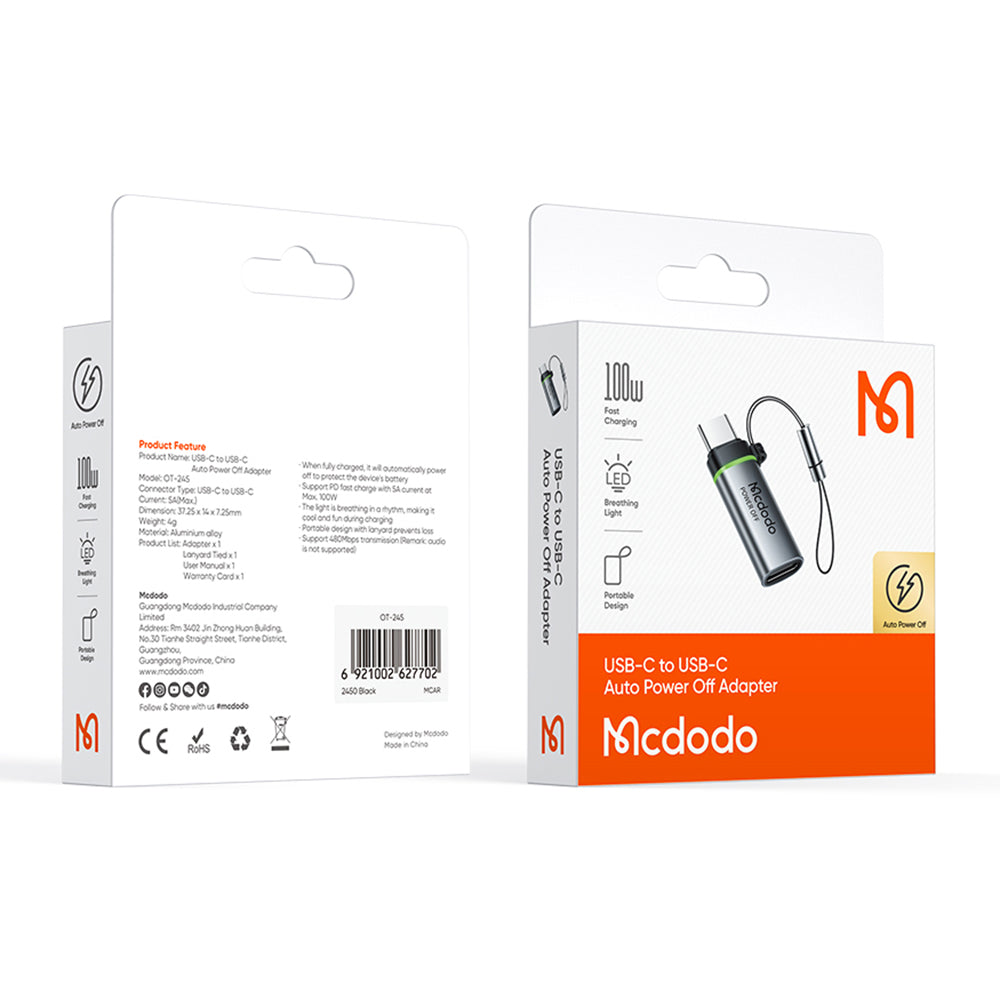 Adaptér pre dáta a nabíjanie USB-C - USB-C McDodo OT-2450 Power Off, čierny